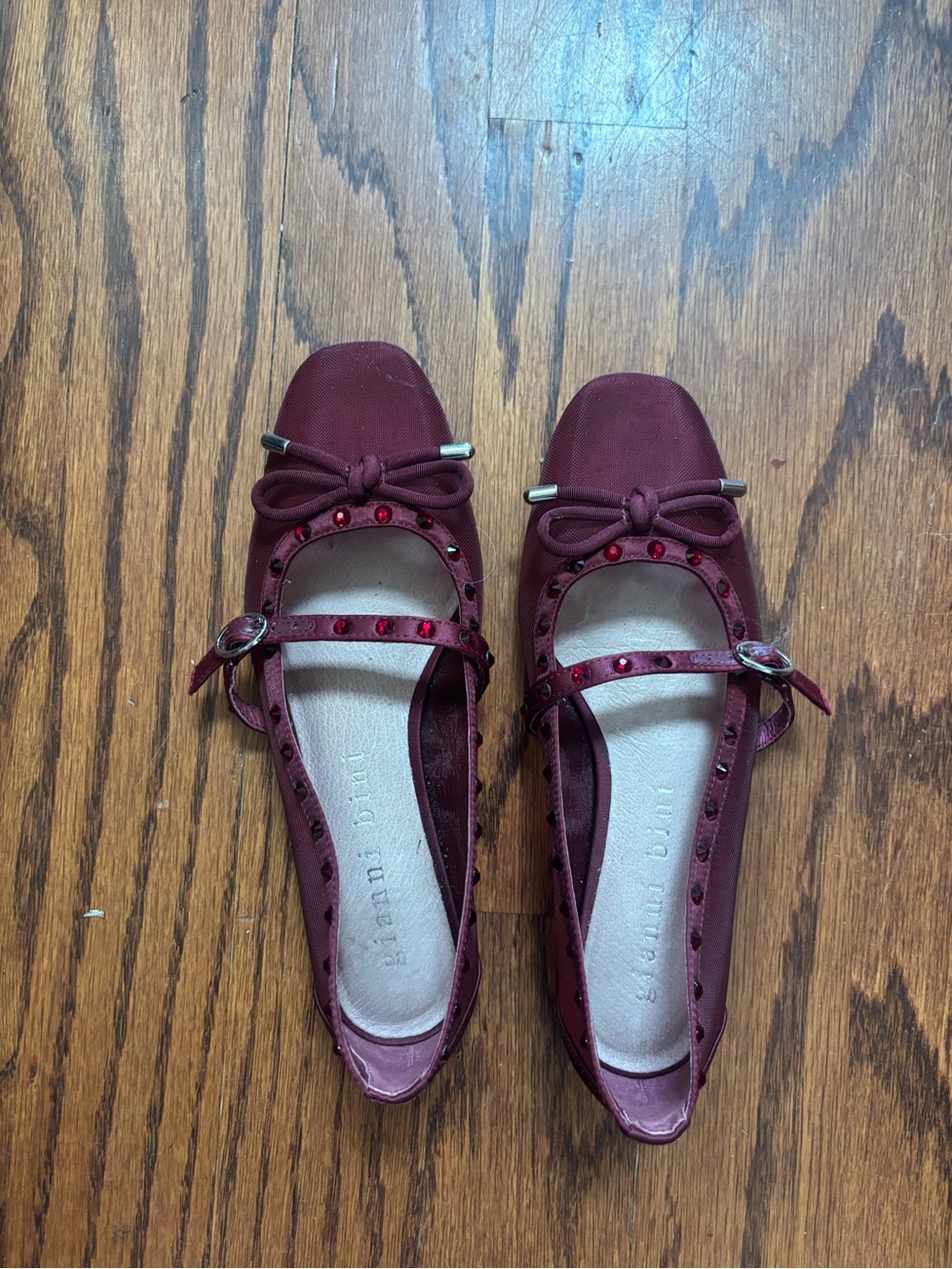 Gianni Bini Burgundy Mary Jane Ballet Flats with Bow & Studs